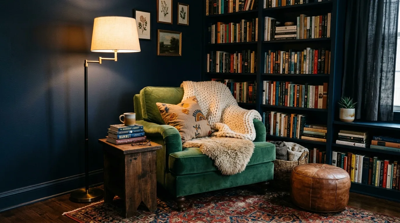 Use artwork that reinforces the dramatic mood of the room inspiration for a moody living room.
